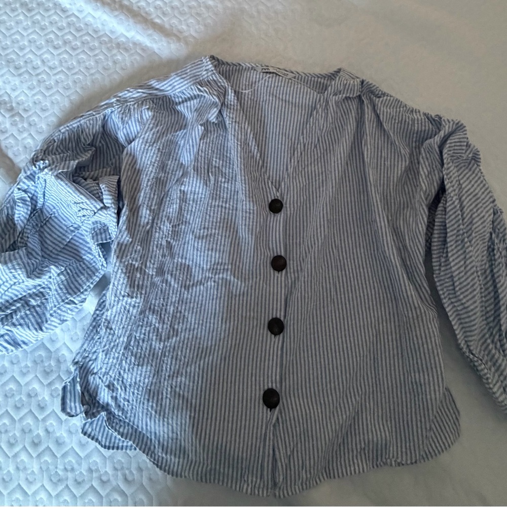Blue Striped Button-Up Blouse